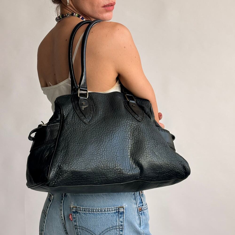 Fendi Black "Etnico Du Jour" Pebbled Calf Leather Handbag